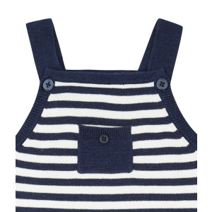 Luca Knitted Baby Dungarees Sense Organics Navy/Ivory Stripes