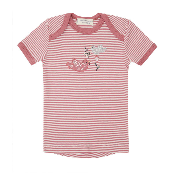Tilly Baby Shirt S/S Sense Organics Old Rose Stripes+Bird