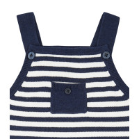 Luca Knitted Baby Dungarees Sense Organics Navy/Ivory Stripes - 6 M