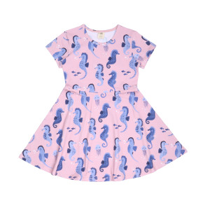 Walkiddy rosa Kleid mit blauen Seepferdchen kurzarm