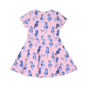 Walkiddy rosa Kleid mit blauen Seepferdchen kurzarm
