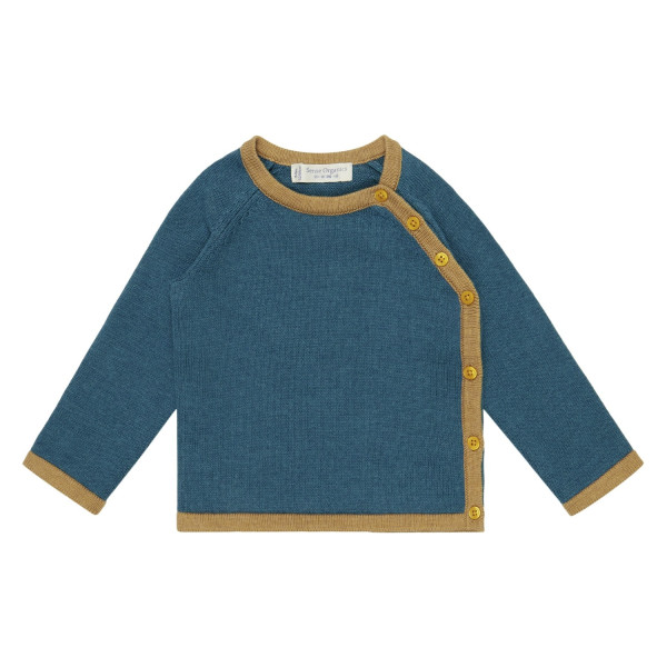 P.Picasso Baby Knitted Wrap Jacket Sense Organics Petrol Blue + Caramel - 6 M