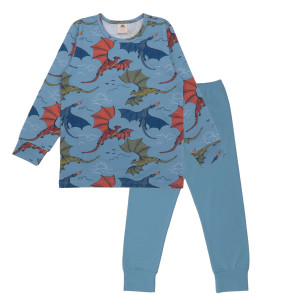 Walkiddy Pyjama Schlafanzug Langarm Dragons Drachen Alloverprint