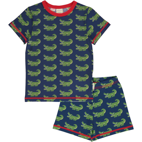 Maxmorra Pyjama Set SS Crocodile Schlafanzug-Set kurzärmlig zweiteilig mit Krokodilprint für Kinder - 86/92