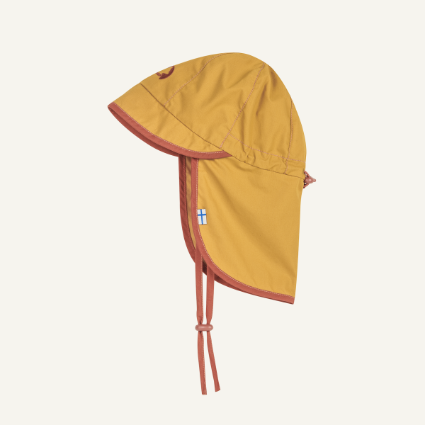 Finkid Rantali Golden Yellow/Chili - S Sommermütze Sonnenhut UV-Schutz Bindemütze Kleinkindsommermütze