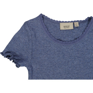 Rib T-Shirt Lace SS Wheat Blue Melange - 140
