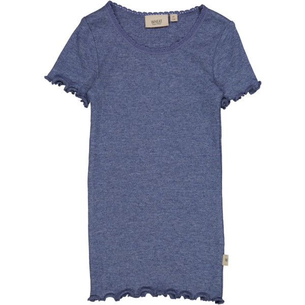 Rib T-Shirt Lace SS Wheat Blue Melange - 116