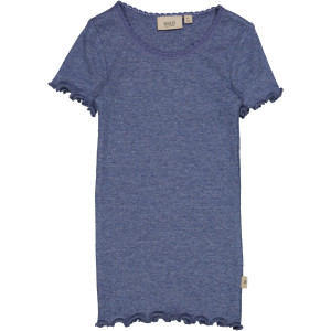 Rib T-Shirt Lace SS Wheat Blue Melange - 110