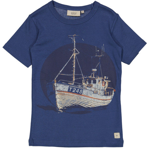 T-Shirt Fishing Boat Wheat Cool Blue - 128
