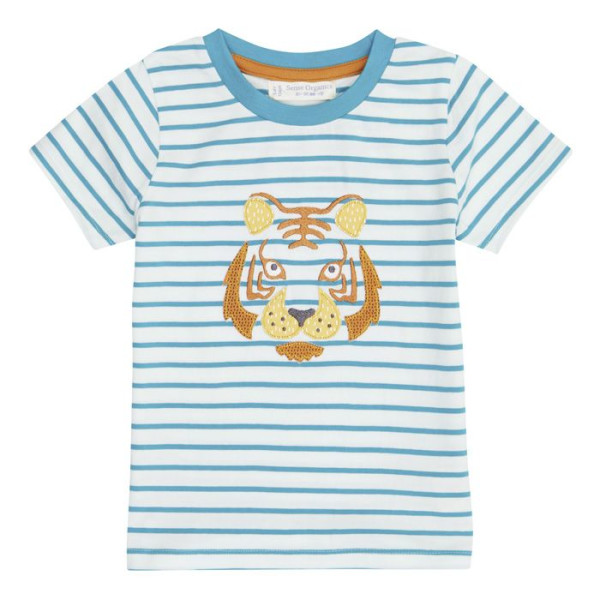 Ibon Shirt S/S Sense Organics Turquoise Stripes + Tiger - 7 Y