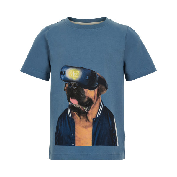 Minymo Kinder T-Shirt Hund mit Brille  blau  110