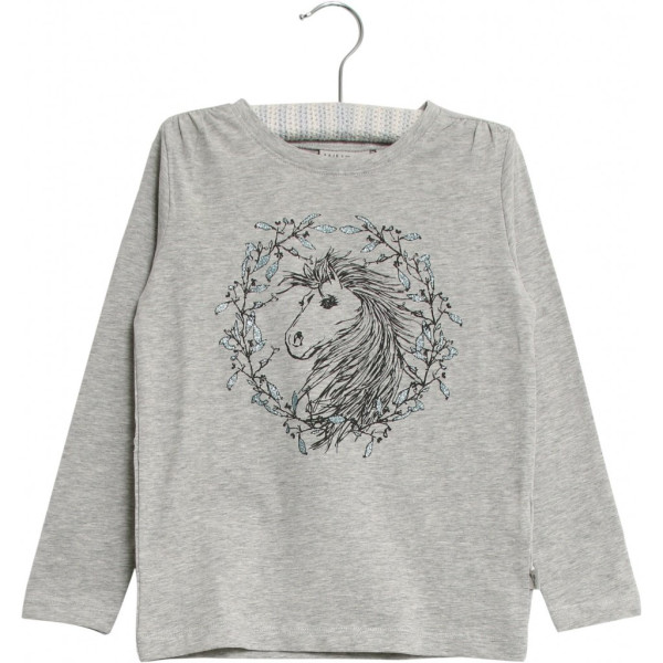 Rib T-Shirt Flower Horse Wheat Soft Melange Grey