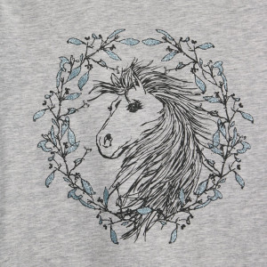 Rib T-Shirt Flower Horse Wheat Soft Melange Grey